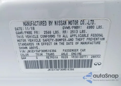 2019 Infiniti Q50 3.0T Luxe from USA, damaged, VIN JN1EV7AP3KM516394